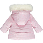 LITTLE A - Heart Print Faux Fur Trim Jacket - Pink