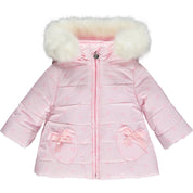 LITTLE A - Heart Print Faux Fur Trim Jacket - Pink