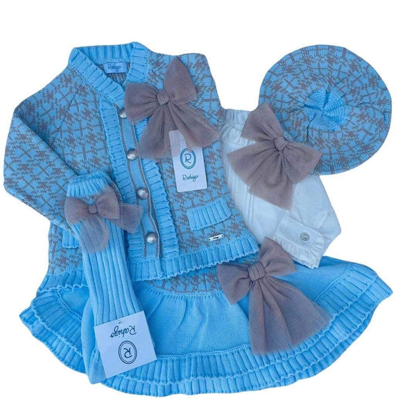Rahigo - Five Piece Skirt Set With Camel Trim -  Baby Blue