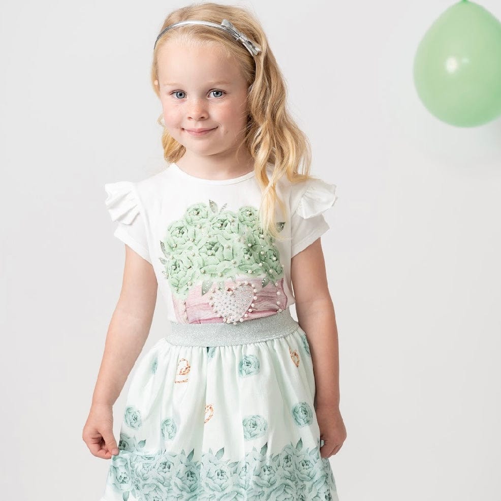 CARAMELO KIDS - Diamanté Flower Box Skirt Set - Mint