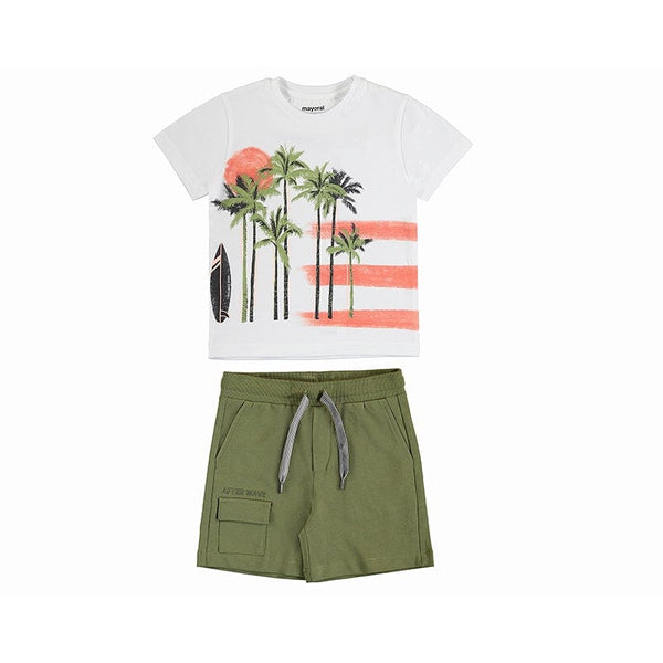 Mayoral - Short & Colour Palm Tree T Shirt Set - Khaki