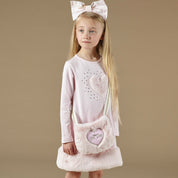 A DEE - Paige Fur Detail Heart Dress - Pale Pink
