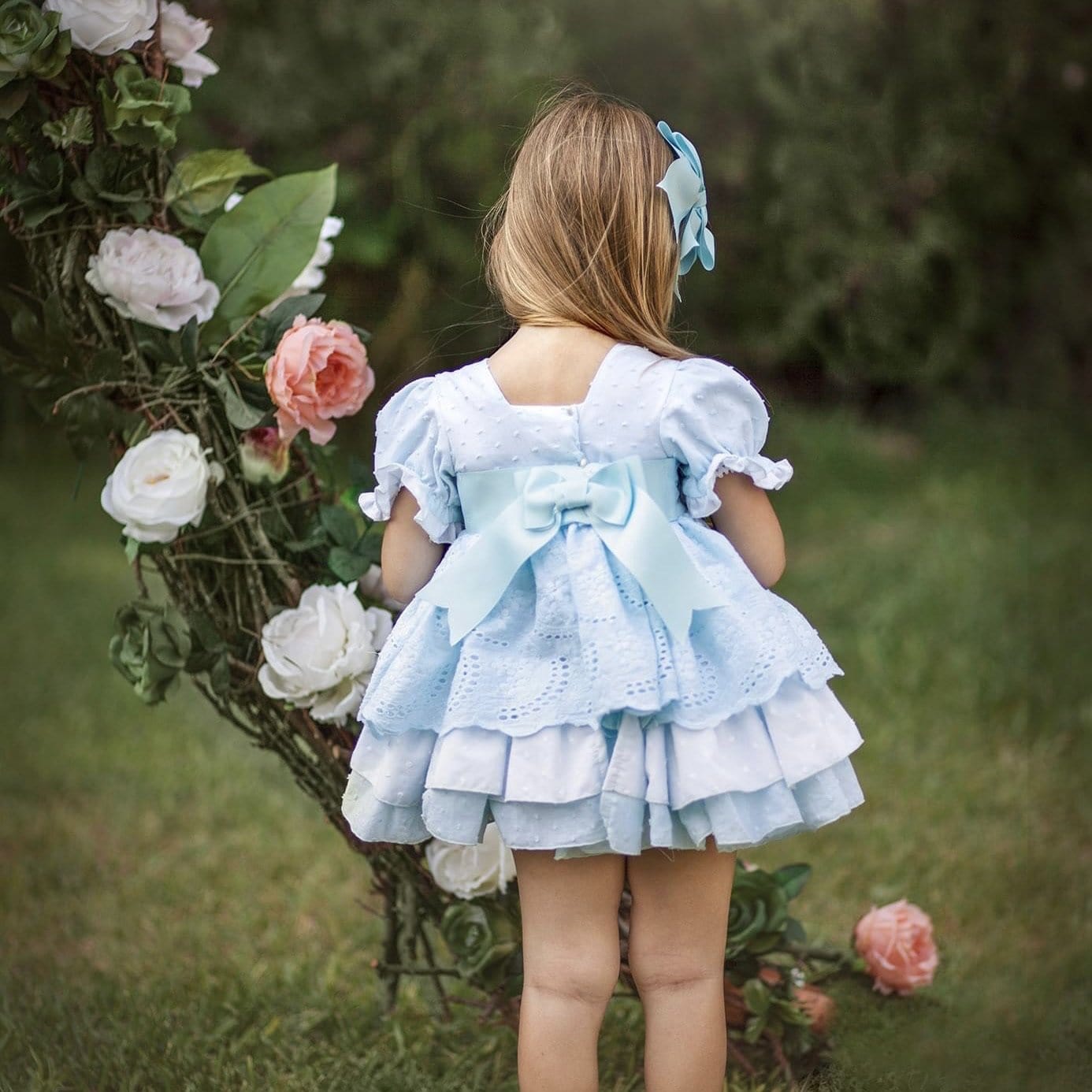 LA AMAPOLA - Martina Baby Dress & Bonnet - Blue