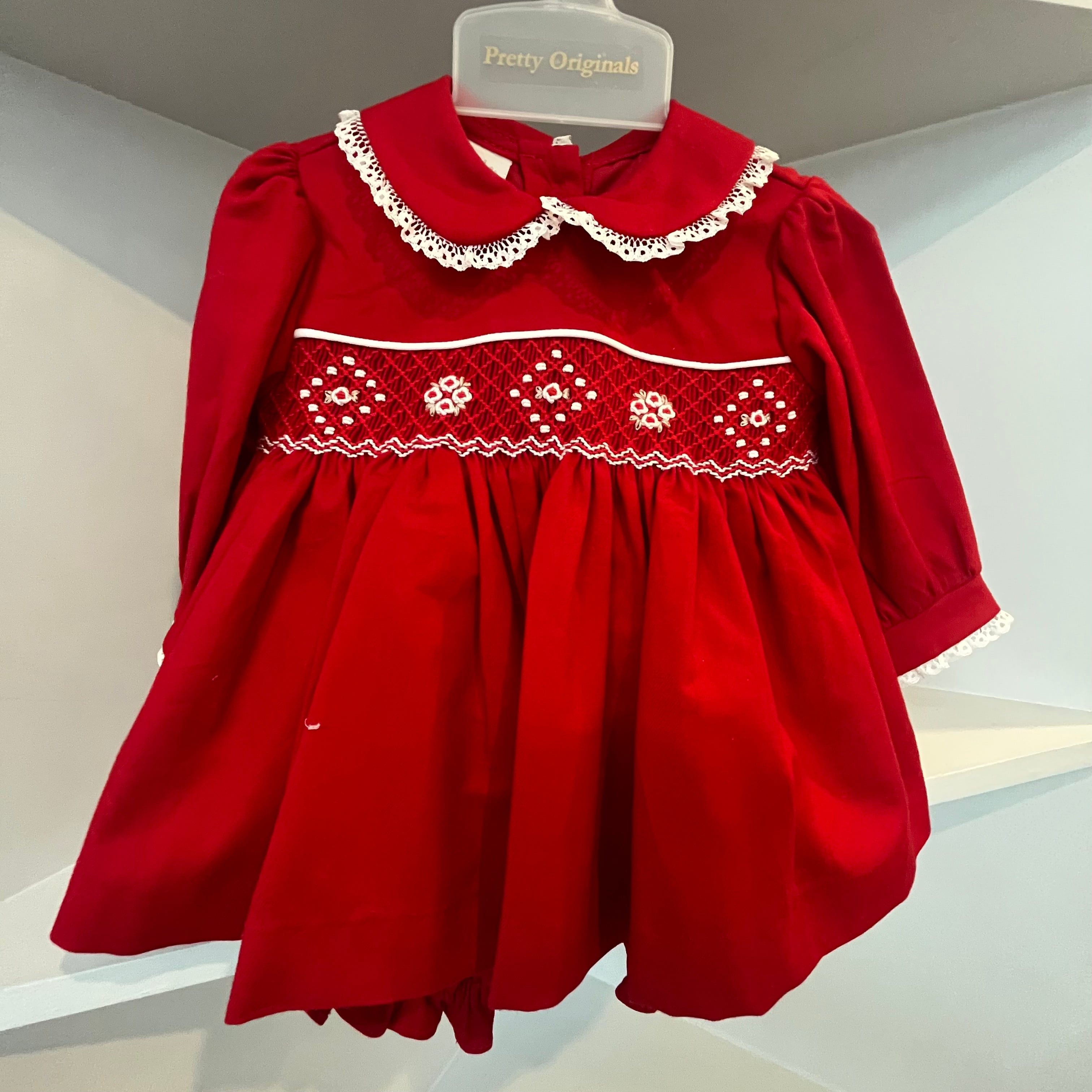 PRETTY ORIGINALS - Smocked Dress Set & Hairband  - Red