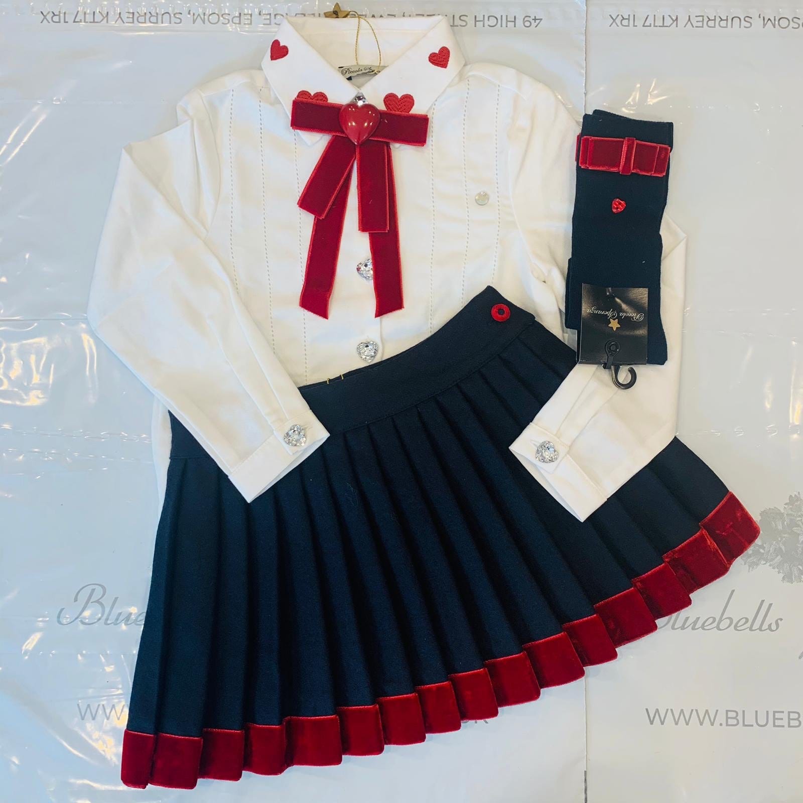 PICCOLA SPERANZA HEARTS BLOUSE AND SKIRT AND SOCKS