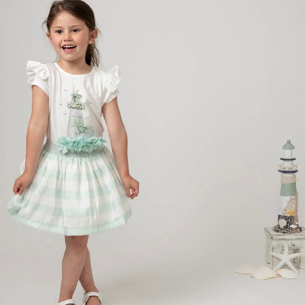 CARAMELO KIDS - Diamanté Light House Striped Skirt Set - Mint