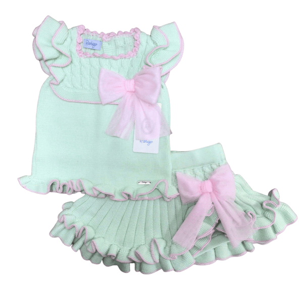 Rahigo - Two Piece Skirt Set With Baby Pink Trim  -  Mint