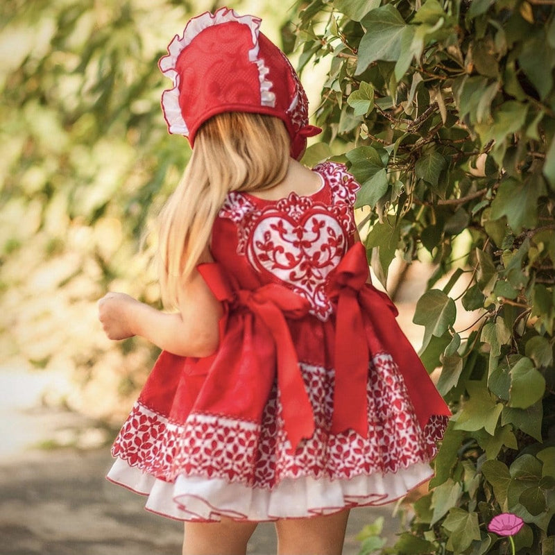 LA AMAPOLA - Luxury Baby Dress & Bonnet - Red
