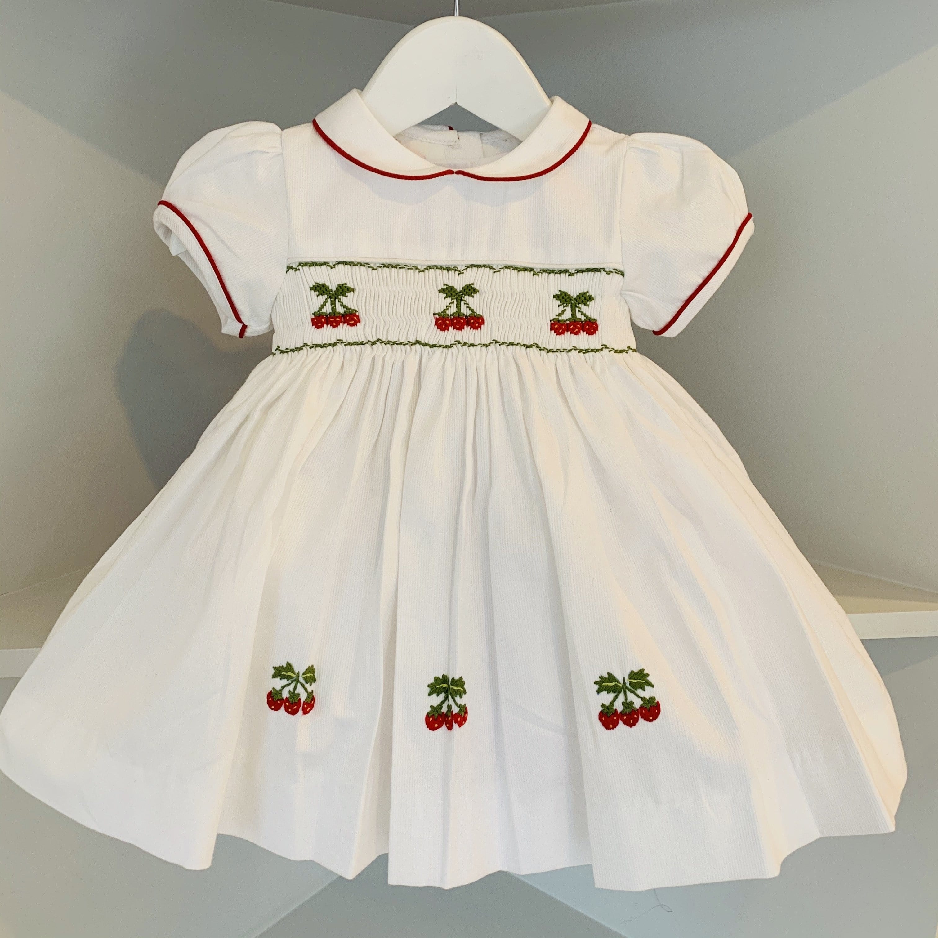 ANNAFIE - Smocked Strawberry Dress - White