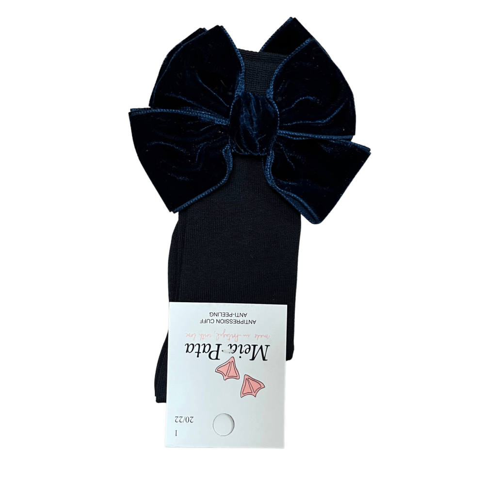 MEIA PATA - Double Bow Velvet Sock - Navy