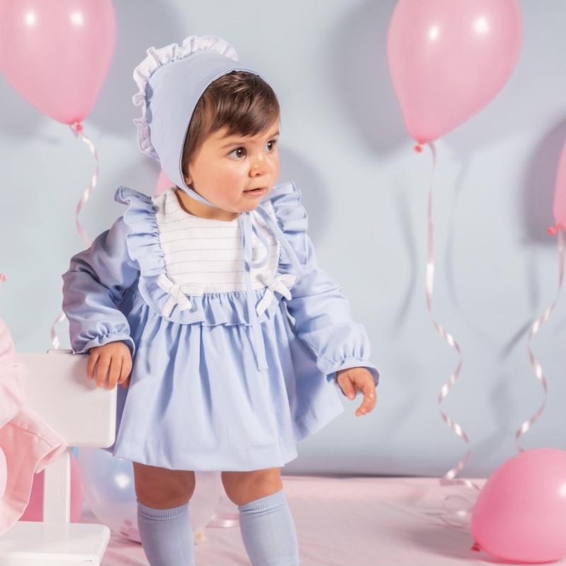 BABINE - Frill Baby Dress & Bonnet - Blue