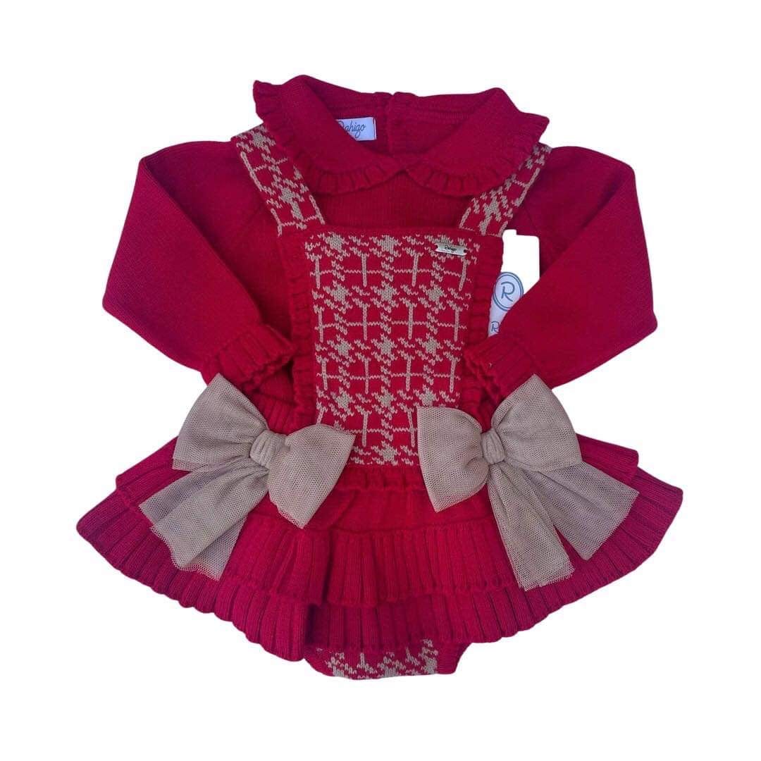 Rahigo - Two Piece Pinafore Set With Camel Tulle Bow  -  Red