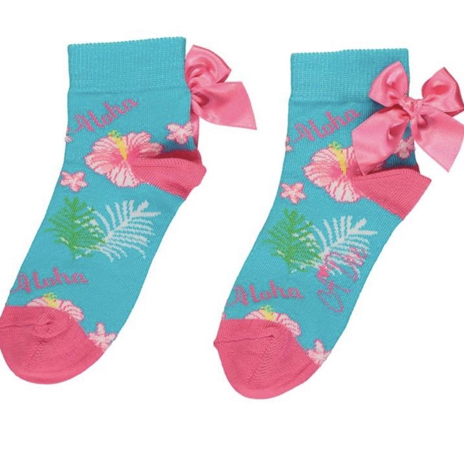 A Dee - Bow Ankle Socks - Pink/Blue