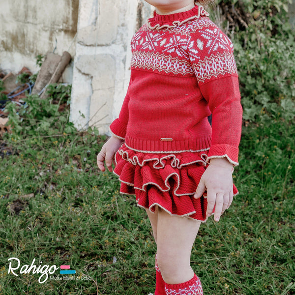 Rahigo - Four Piece Fairisle skirt set -  red