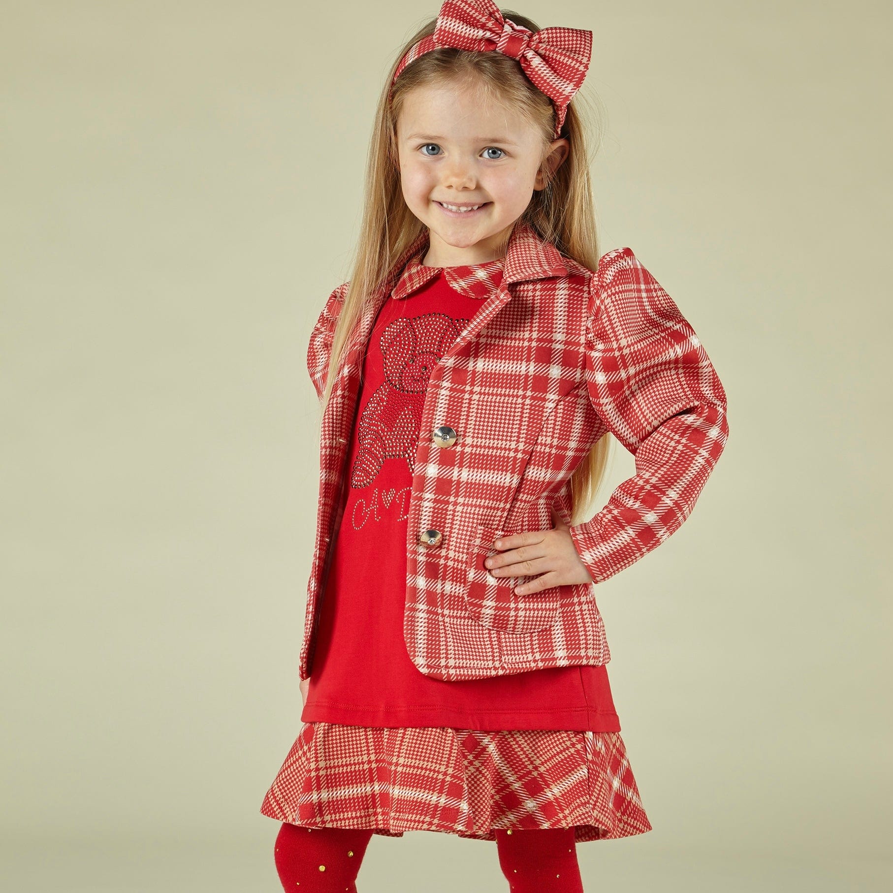 A DEE - Morgan Check Blazer With Diamante Teddy - Red