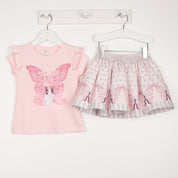 CARAMELO KIDS - Butterfly Skirt Set - Pink