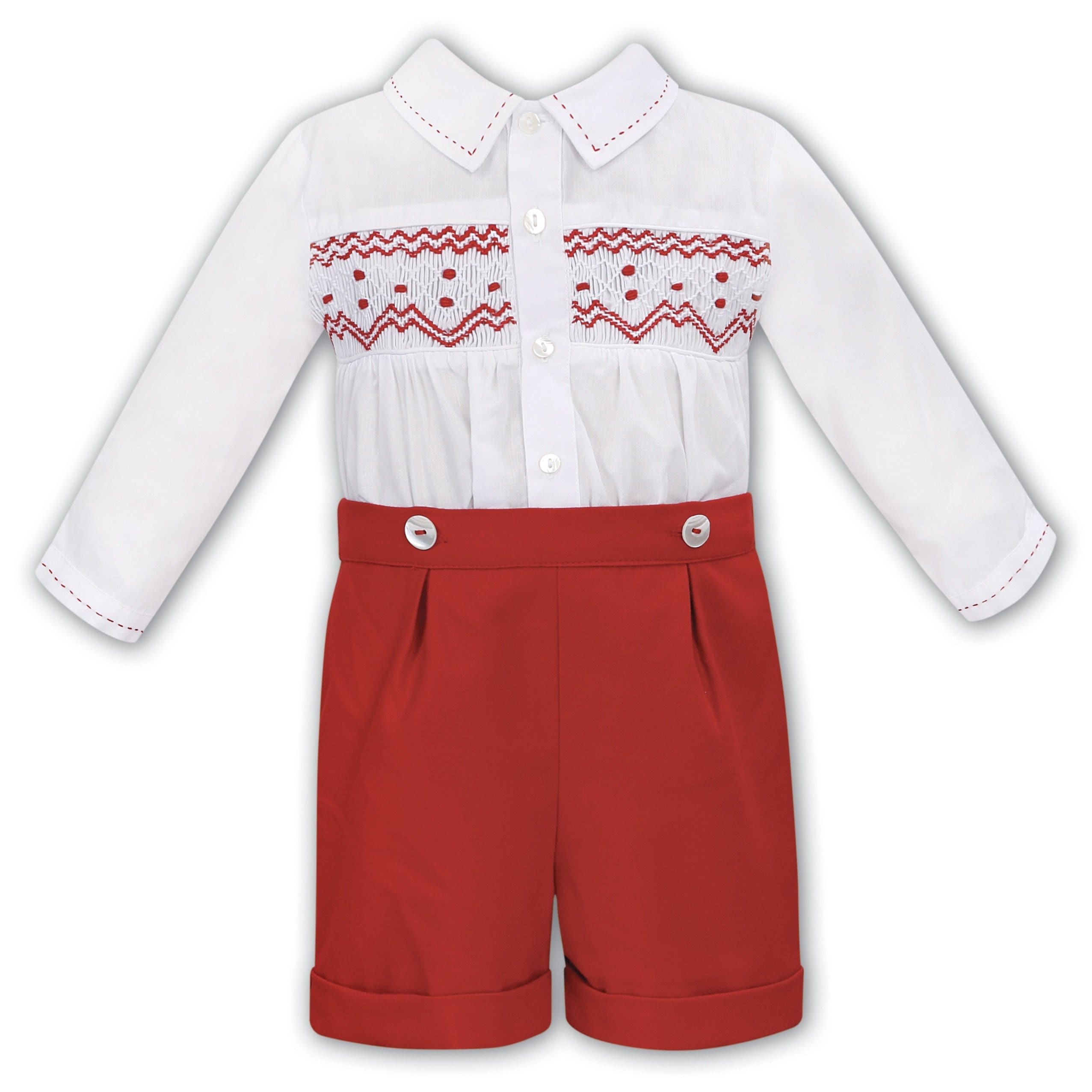 SARAH LOUISE  BOYS SMOCKED RED SET
