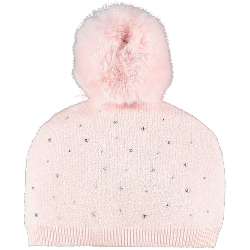 LITTLE A - Sparkle Pom Pom Knitted Hat - Pink