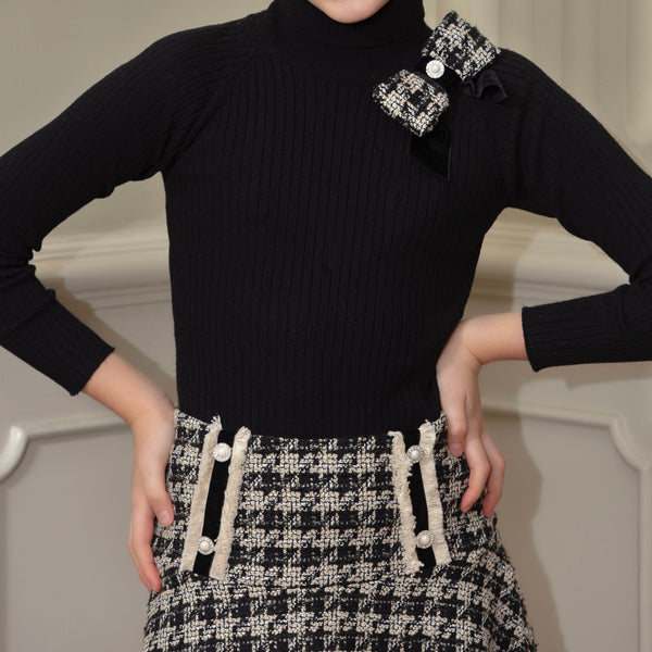 PATACHOU - Tweed Skirt Set - Black