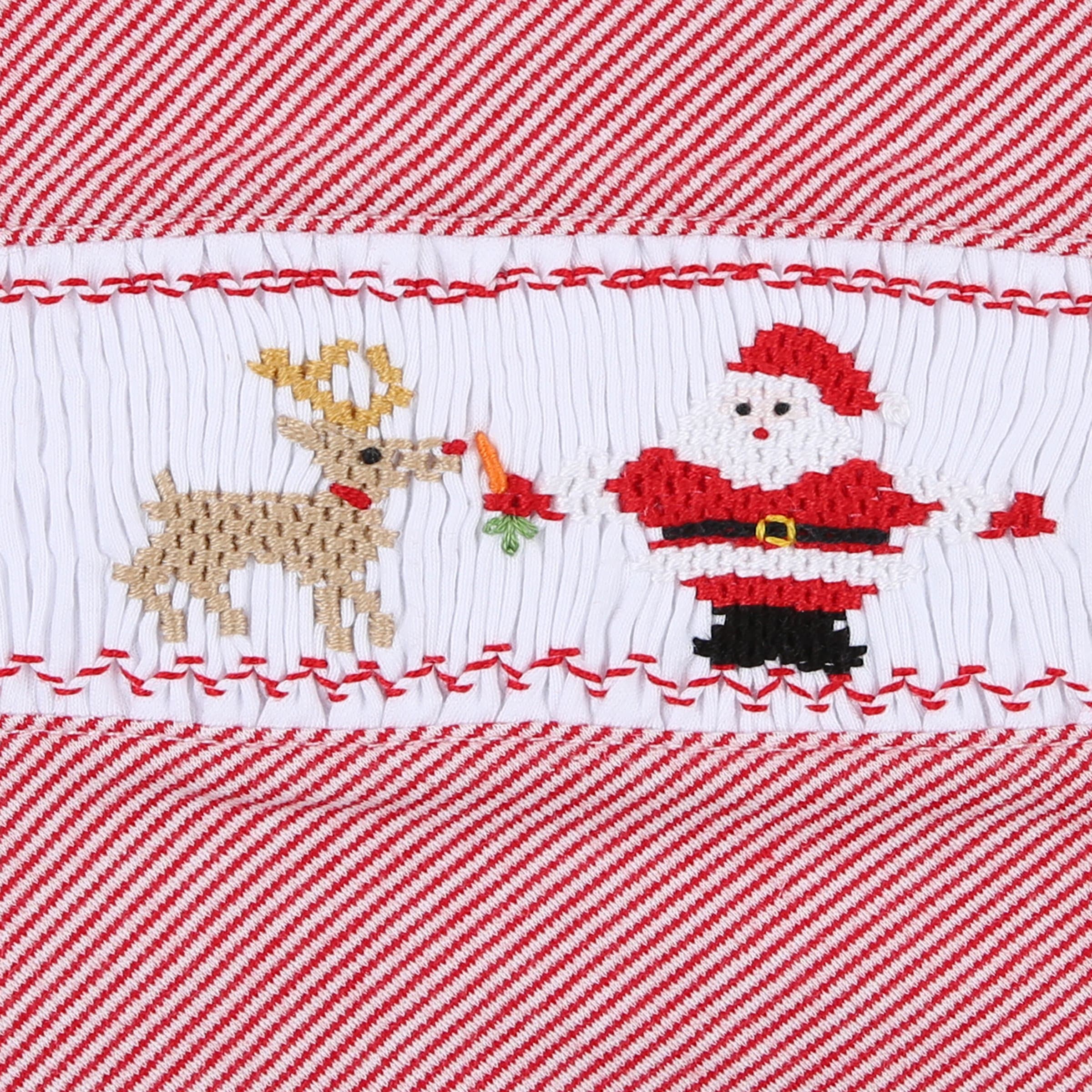 MAGNOLIA BABY - Girls Rudolph & Santa Smocked Dress Set - Red
