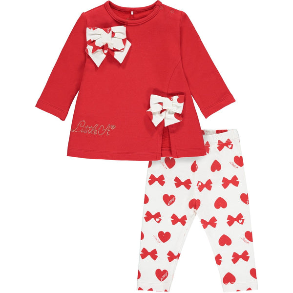 LITTLE A - Bows & Hearts Print Leggings Set - Red