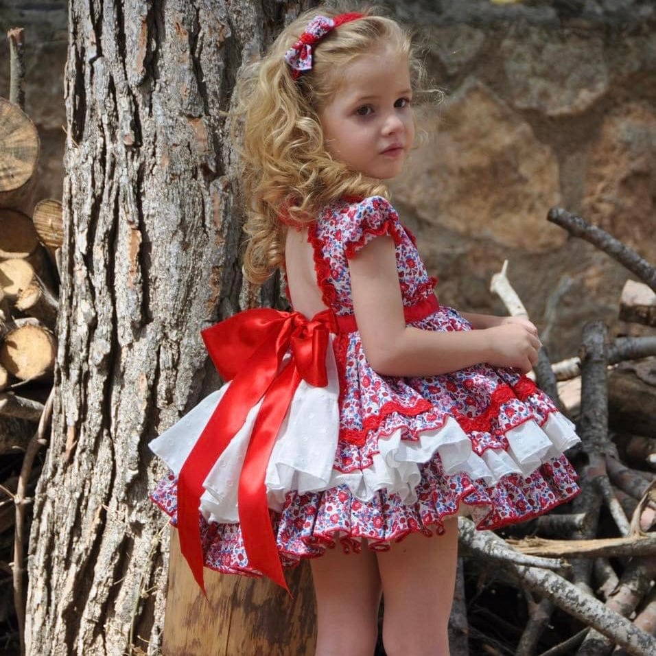 la amapola red dress La Amapola AW24 Spanish Girls Caperucita Red Puffball Dress ~ 2y