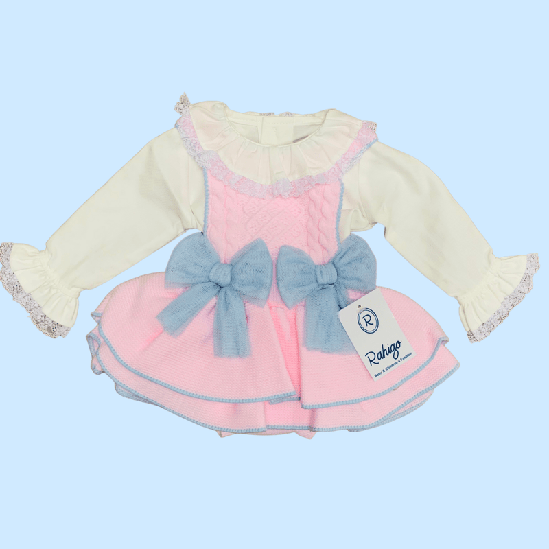 RAHIGO - Pinafore & Blouse With Blue Tulle Bow - Pink