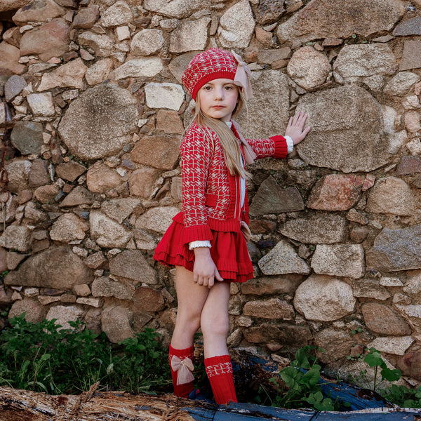 Rahigo - Five Piece Skirt Set With Camel Trim -  Red