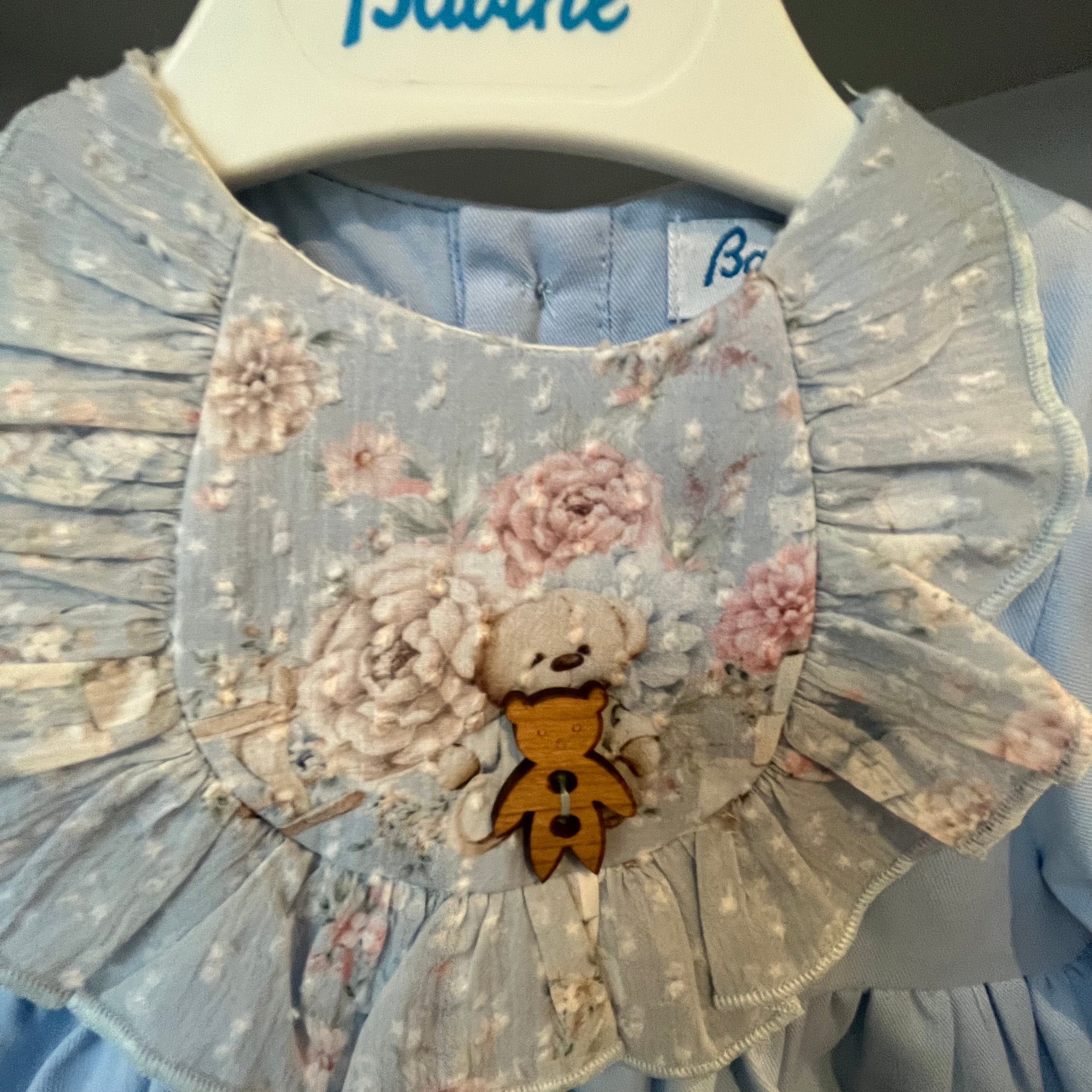 BABINE - Teddy Baby Dress & Bonnet - Blue