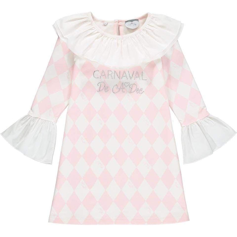 A Dee - Harlequin Frill Dress - Pink/White