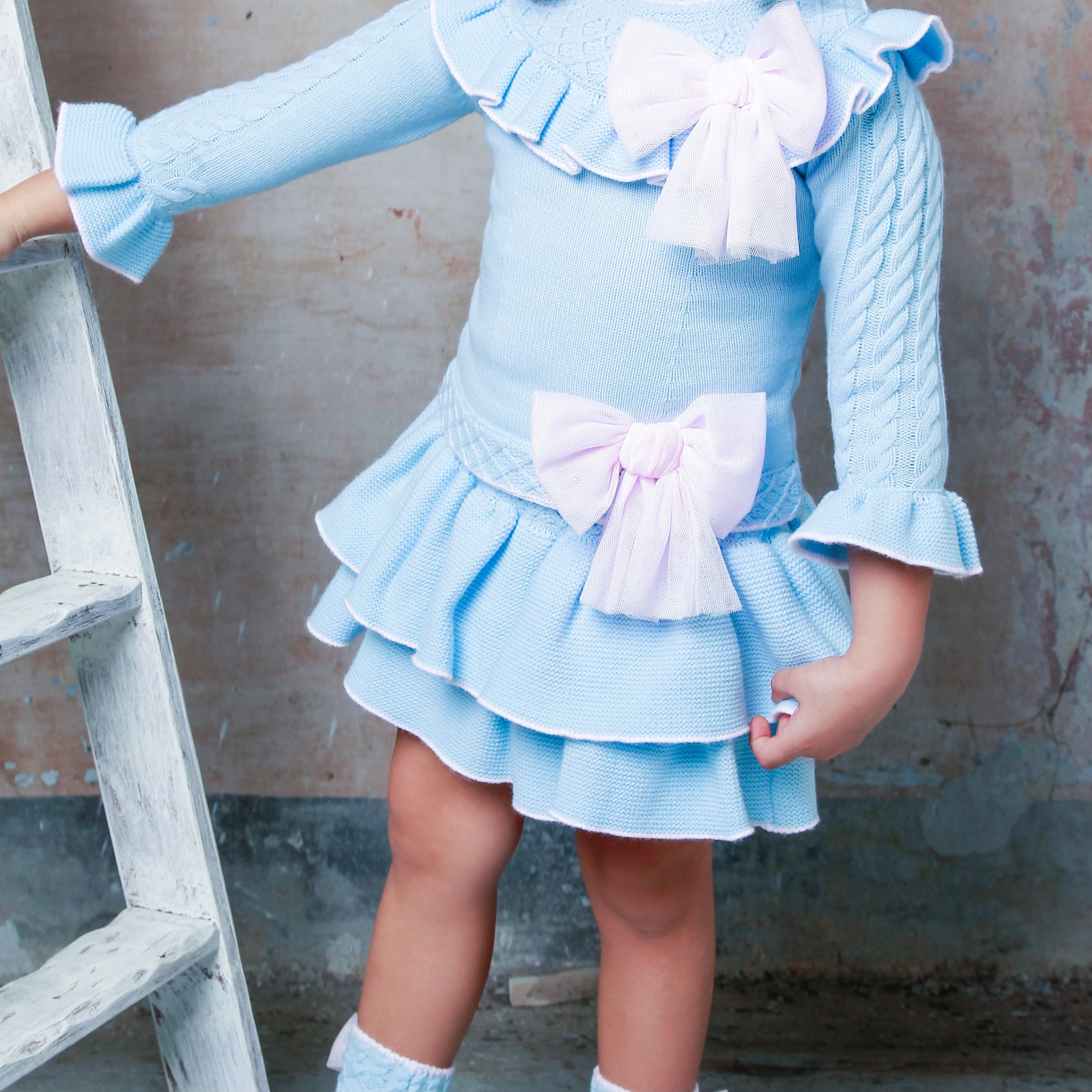RAHIGO - Two Piece Skirt Set With Pink Tulle Bow - Blue