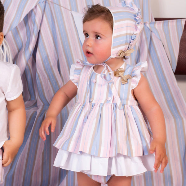 BABINE - Candy Stripe Baby Dress & Bonnet - Multi