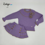 Rahigo - Four Piece Skirt Set With Camel Trim -  Lilac