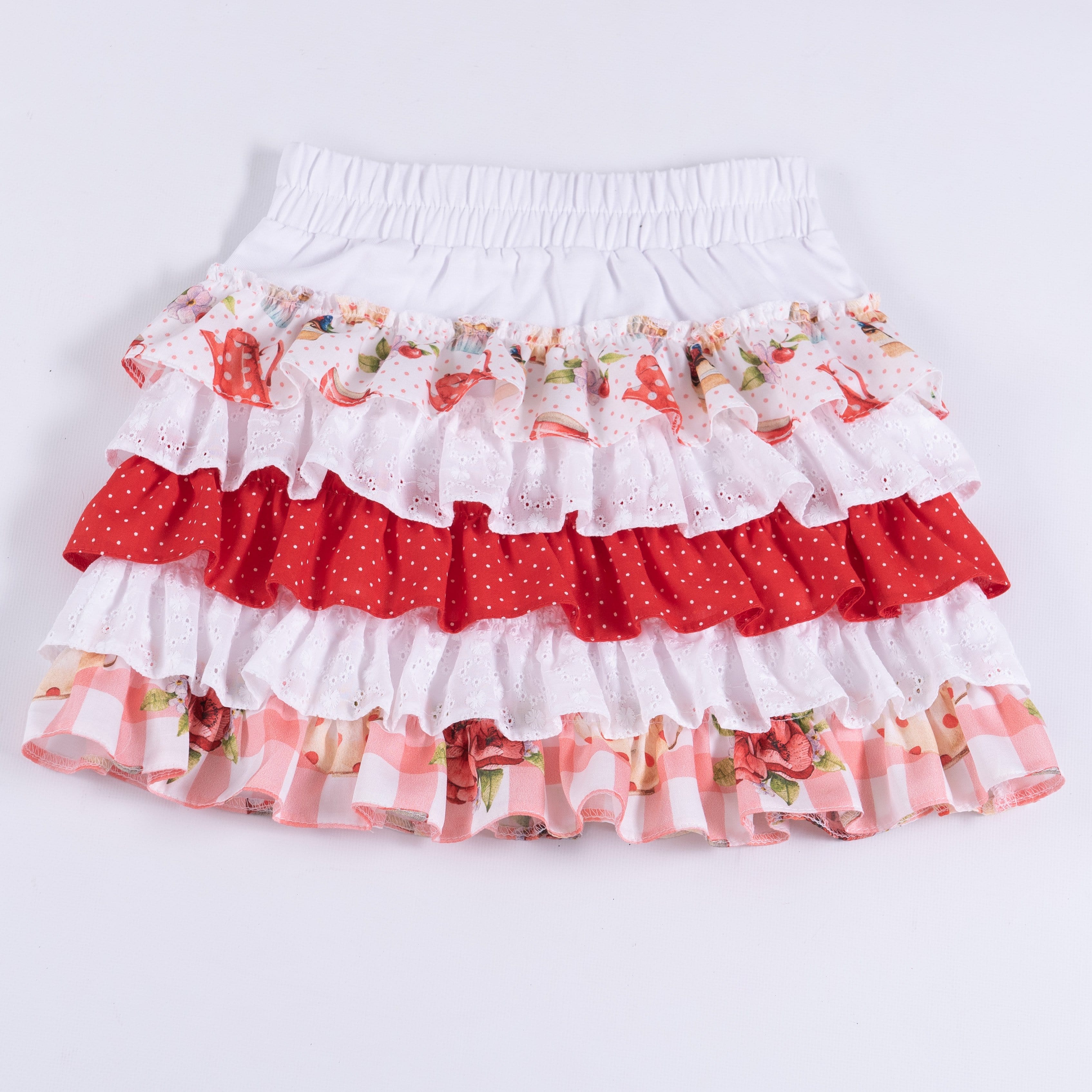 Daga - Tea Party Layered Skirt Set - Red