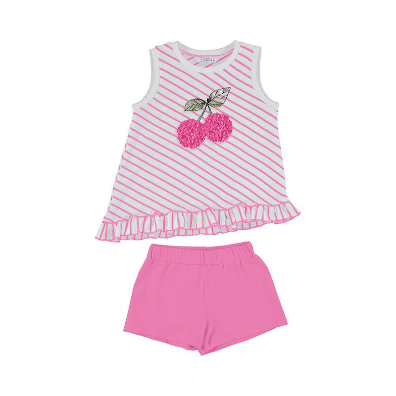 MAYORAL - Stripe Cherry Short Set - Pink