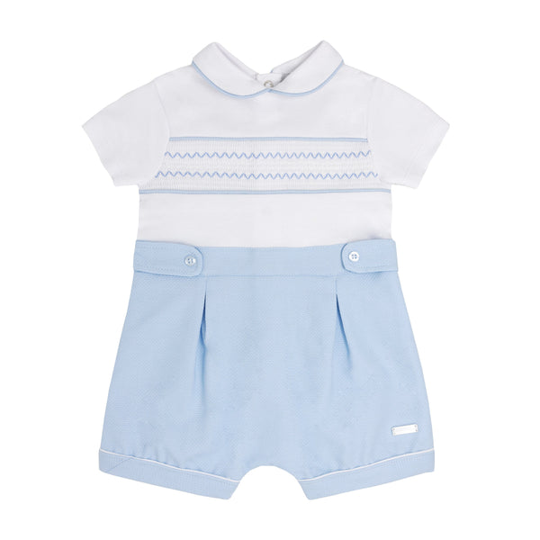 BLUES BABY - Smocked Cotton Romper - Blue