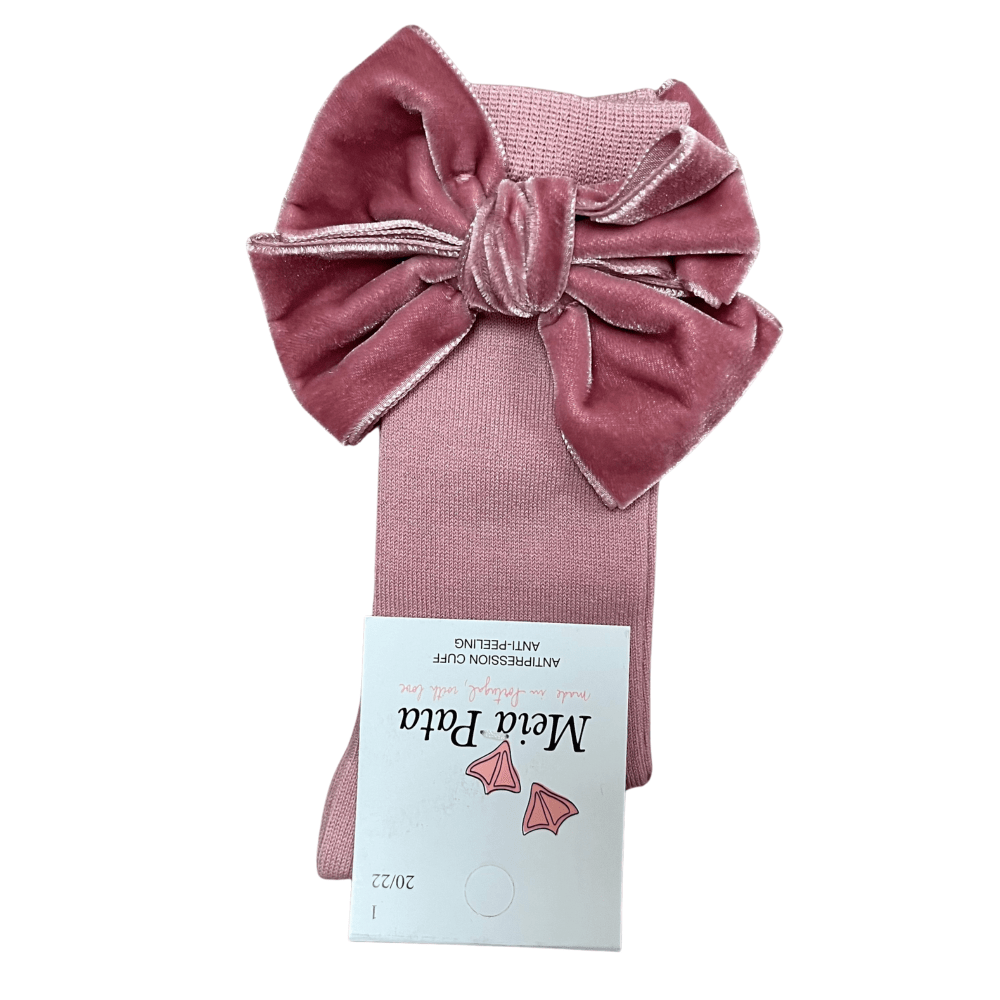 MEIA PATA - Double Bow Velvet Sock - Dusty Pink