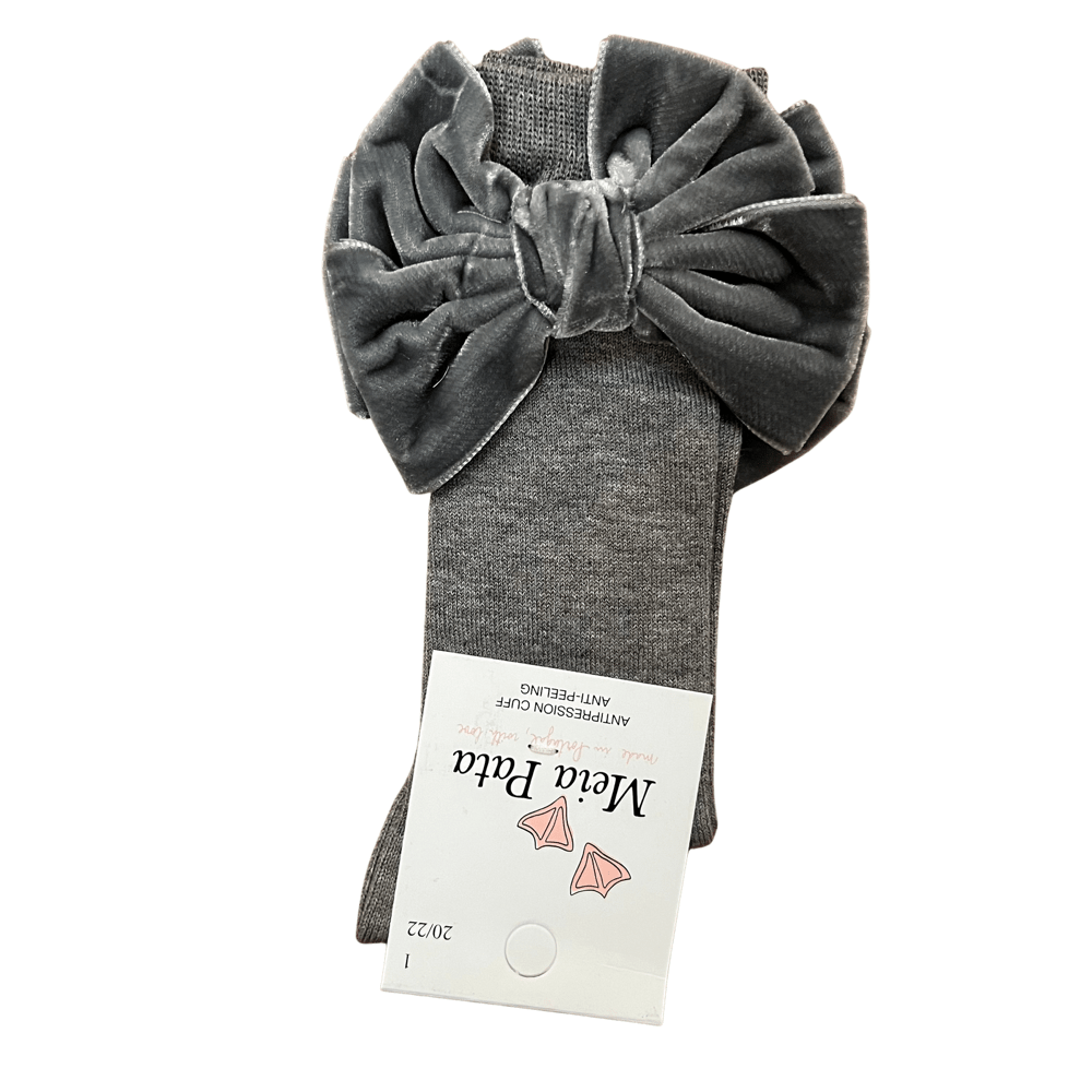 MEIA PATA - Double Bow Velvet Sock - Grey