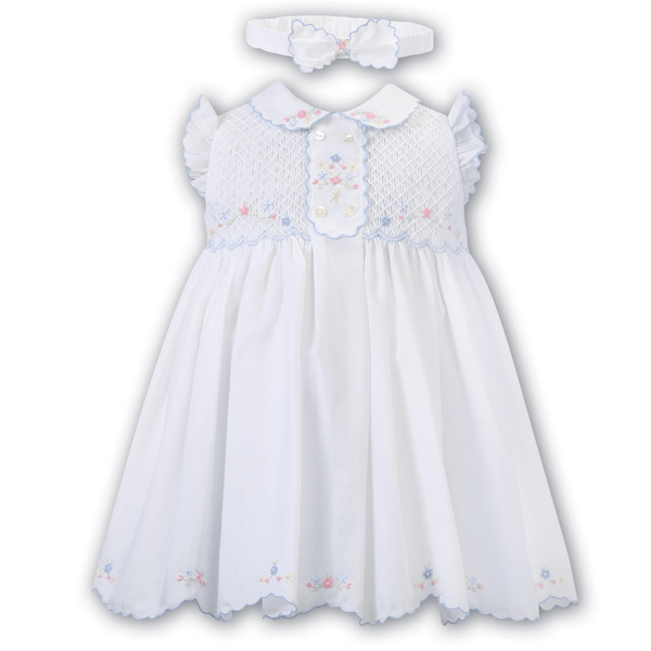 SARAH LOUISE -  Smocked Sleeveless Dress With Button Detail & Hairband - Blue