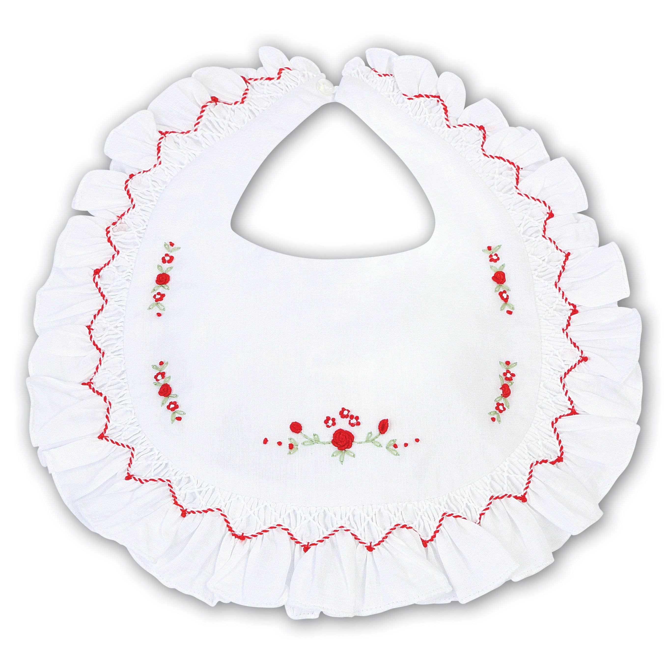 SARAH LOUISE  - Hand Embroidered  Bib - Red