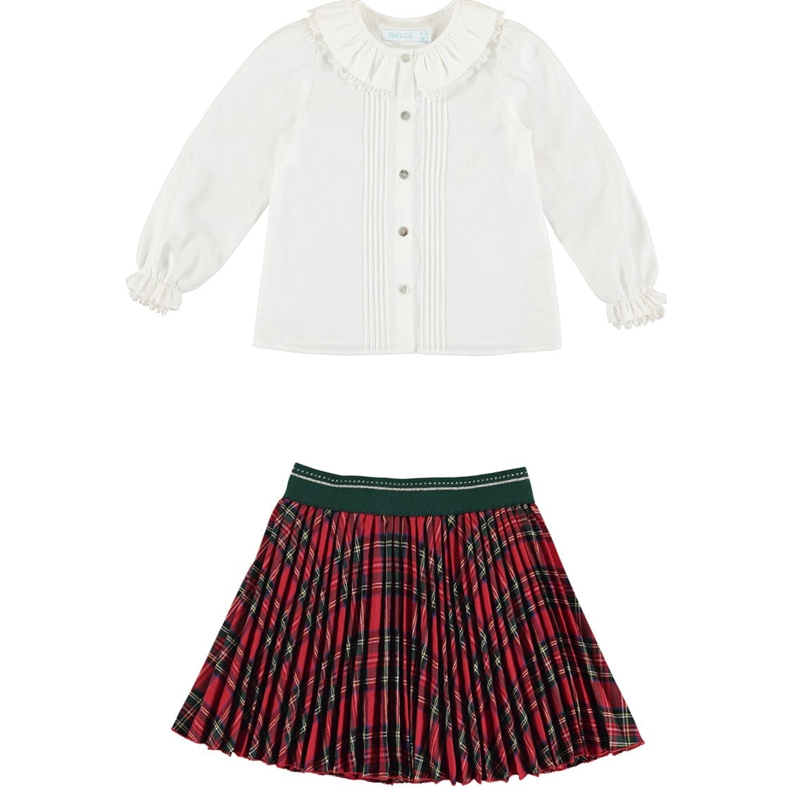 ABEL & LULA - Checked Pleated Skirt & Blouse Set - Red