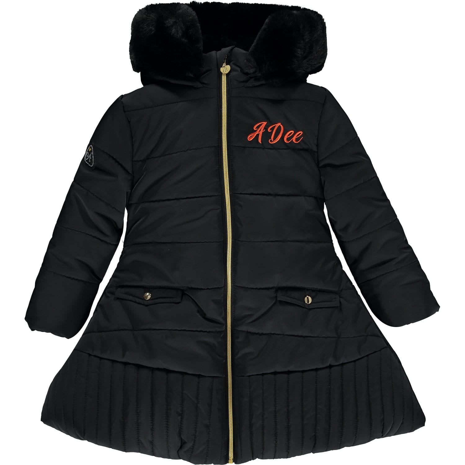 A DEE - Padded Jacket With Faux Fur Hood - Black