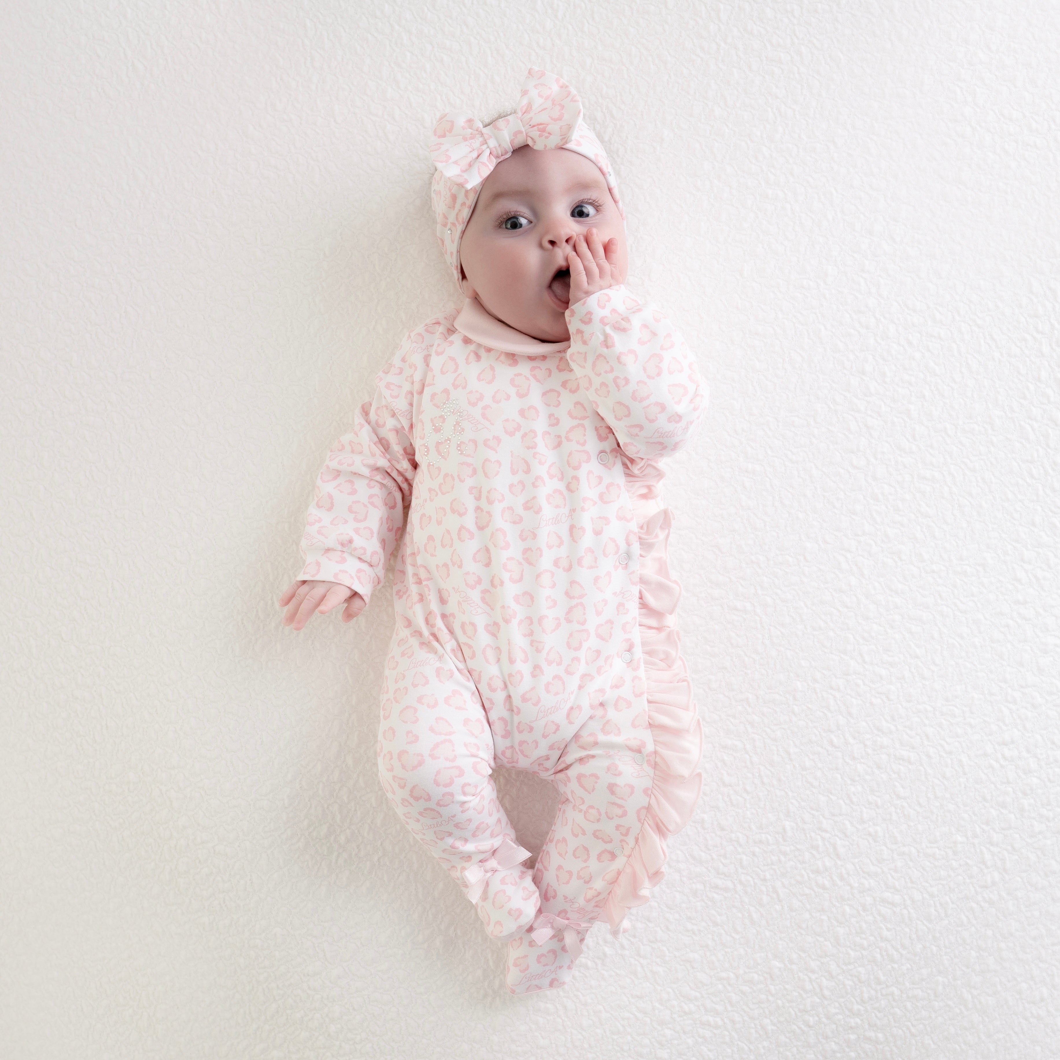 LITTLE A - Eileen Leopard Print Babygrow - Baby Pink