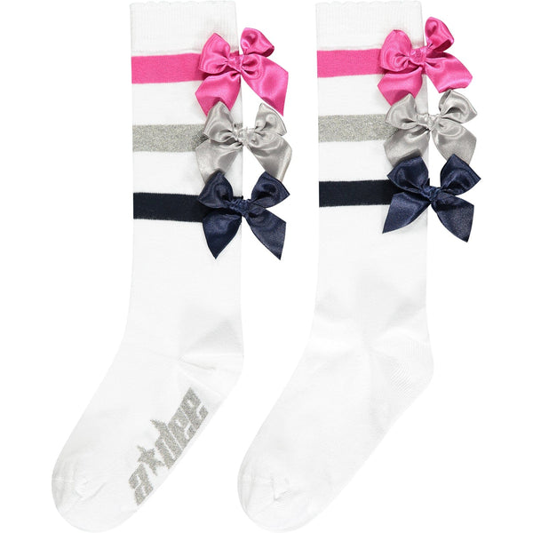 A DEE - Spring Triple Bow Socks - White