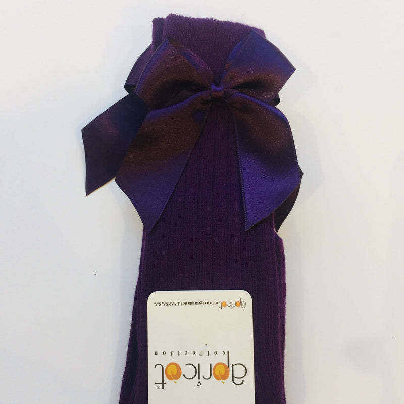 APRICOT - Ribbed Knee High Bow Sock - Purple