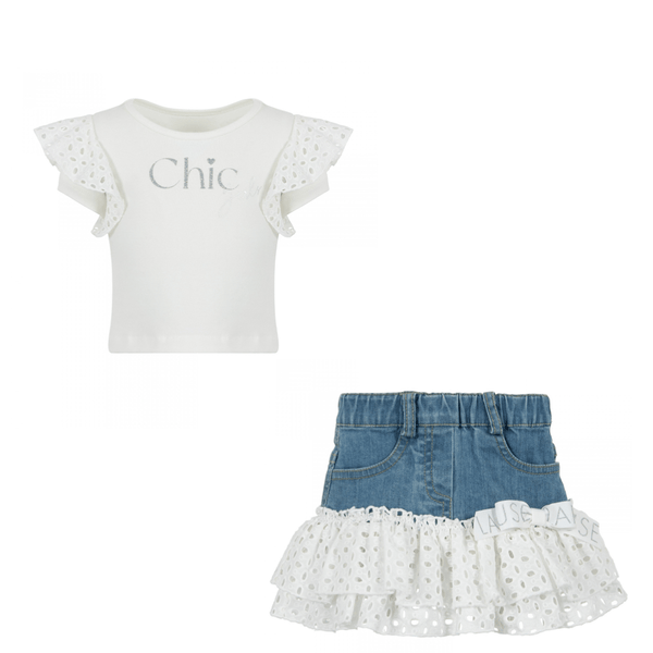 LAPIN HOUSE - Denim Chic Skirt Set - White