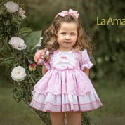 LA AMAPOLA - Martina Baby Dress & Bonnet - Pink