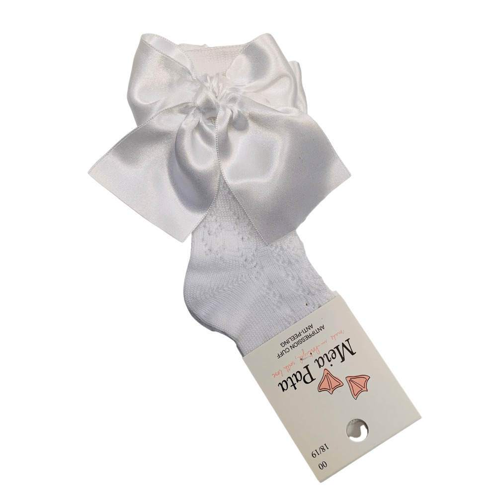 MEIA PATA - Open Knit Knee High Large Bow Sock - White