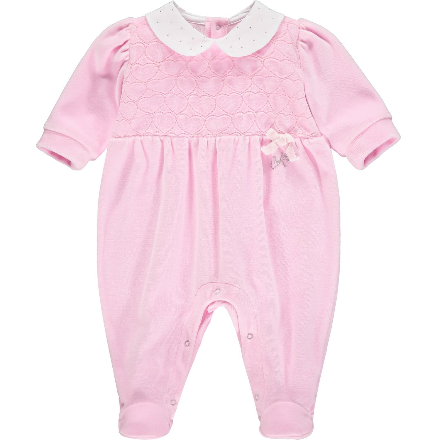 LITTLE A - Heart Embroidery Babygrow - Pink