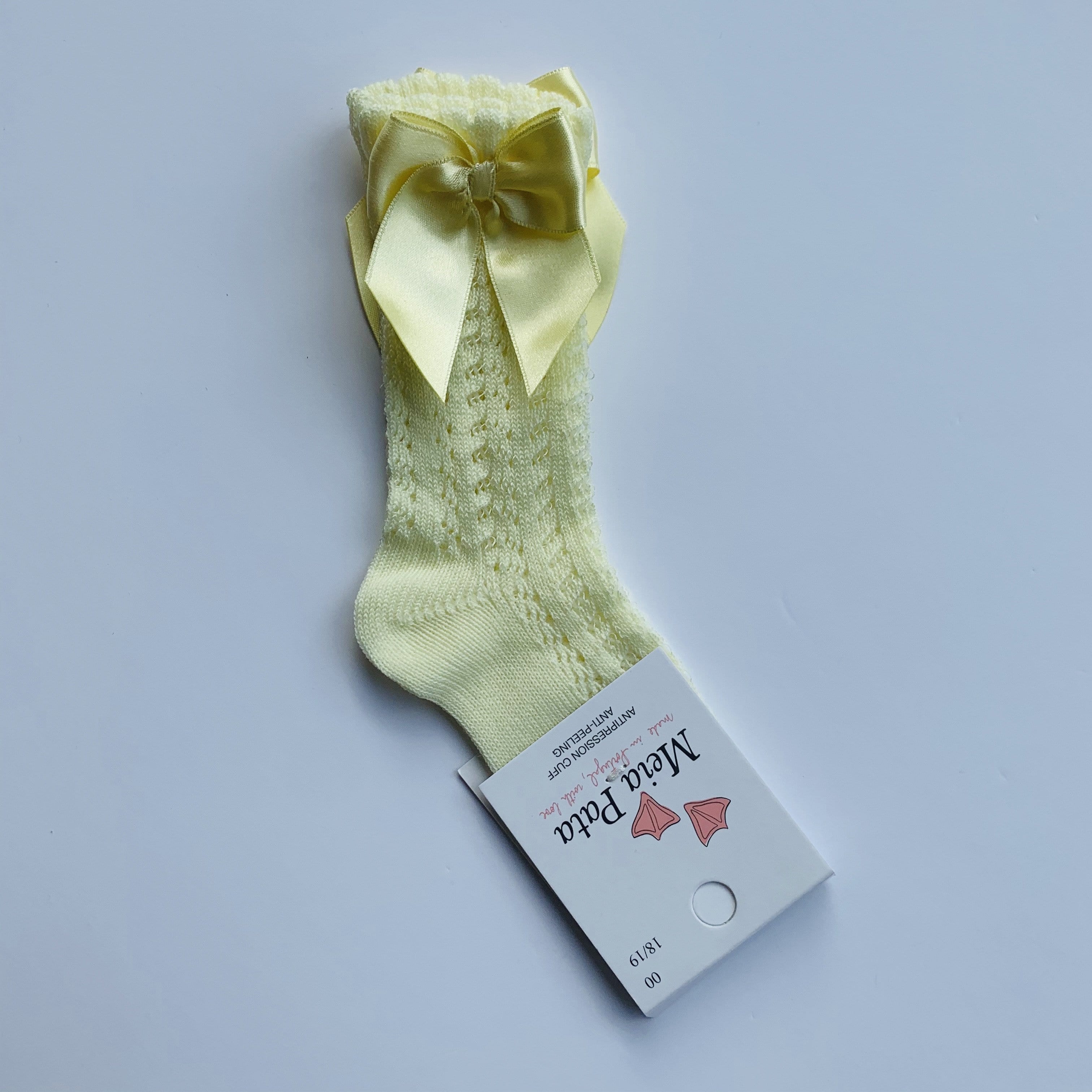 MEIA PATA - Open Knit Knee High Bow Sock - Lemon